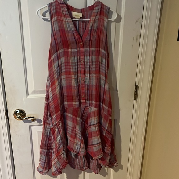 Anthropologie Maeve Plaid Sleeveless Button Front High Low Dress Medium - Picture 3 of 9